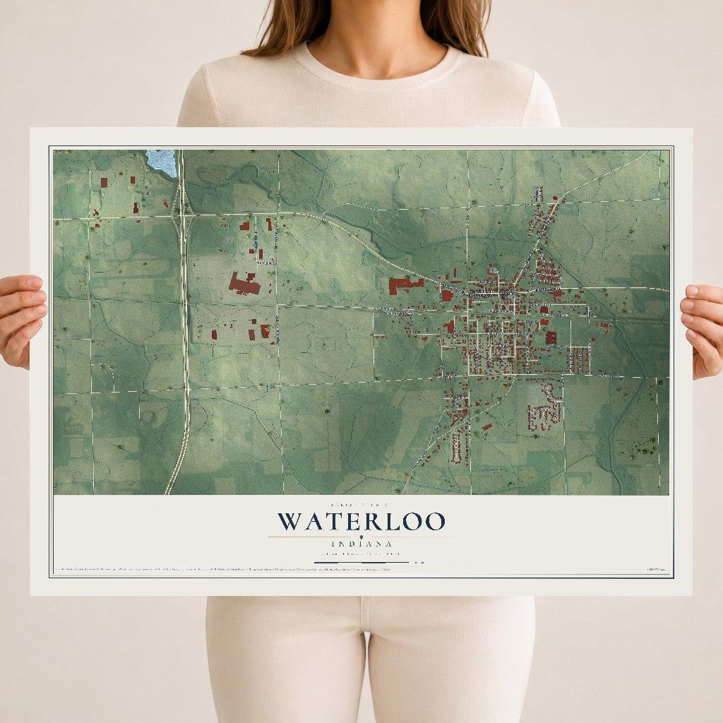 Map of Waterloo, Indiana, 18 x 24 inch unframed archival matte print