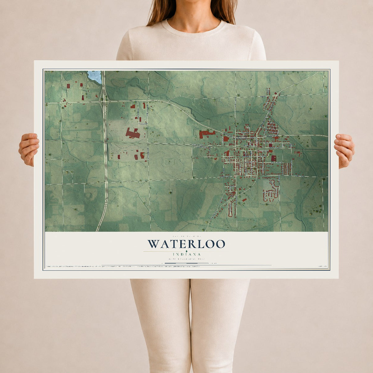Map of Waterloo, Indiana, 24 x 36 inch unframed archival matte print