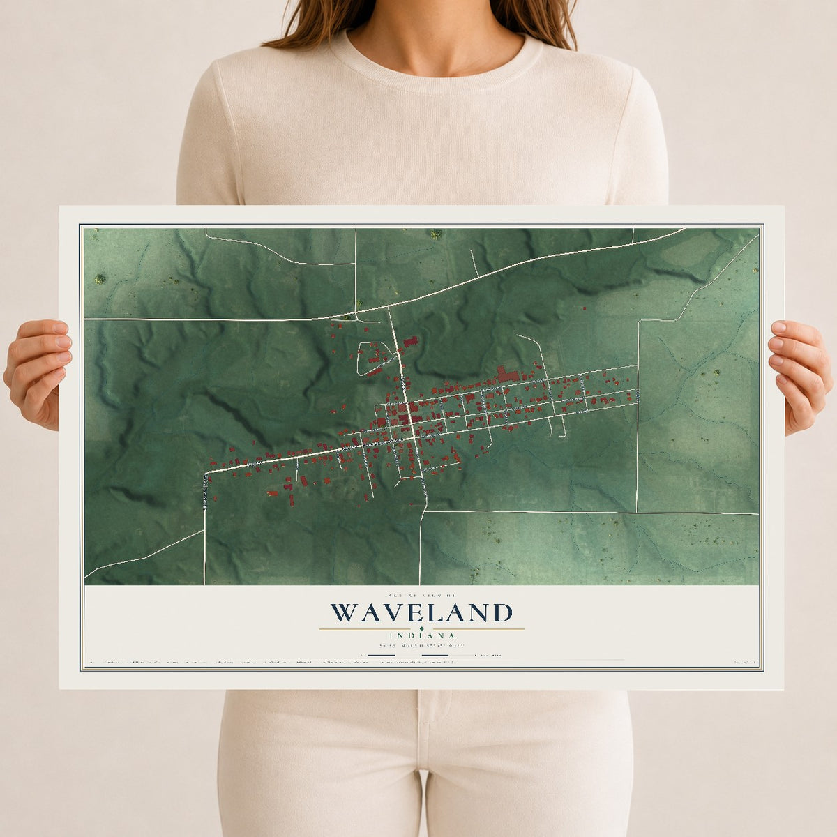 Map of Waveland, Indiana, 12 x 18 inch unframed archival matte print
