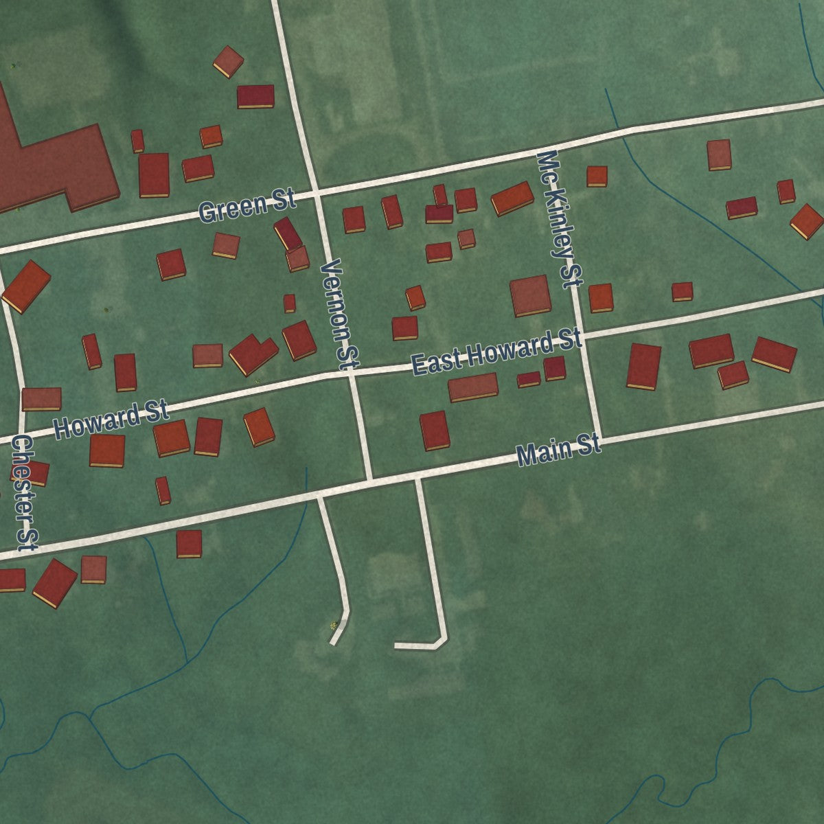 Second close-up of the map of Waveland, Indiana print showing more streets and buildings