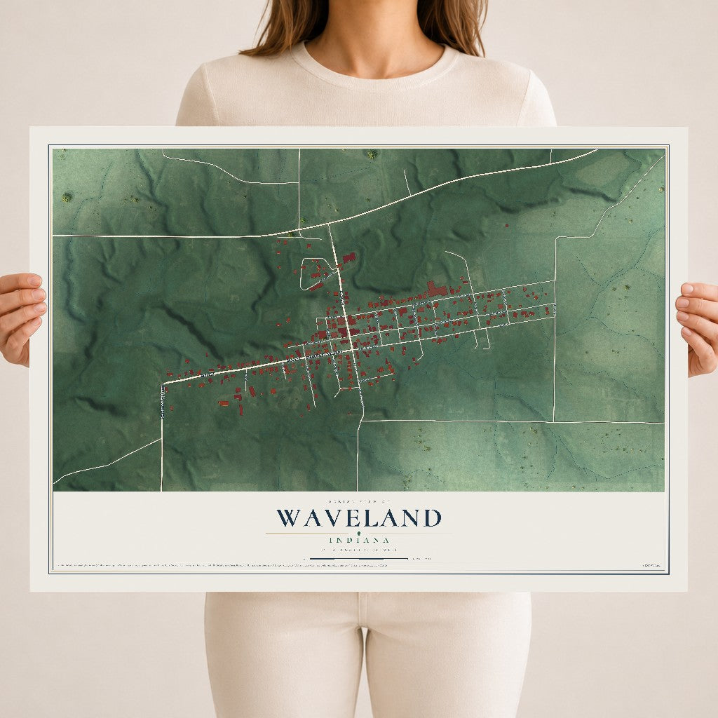 Map of Waveland, Indiana, 18 x 24 inch unframed archival matte print