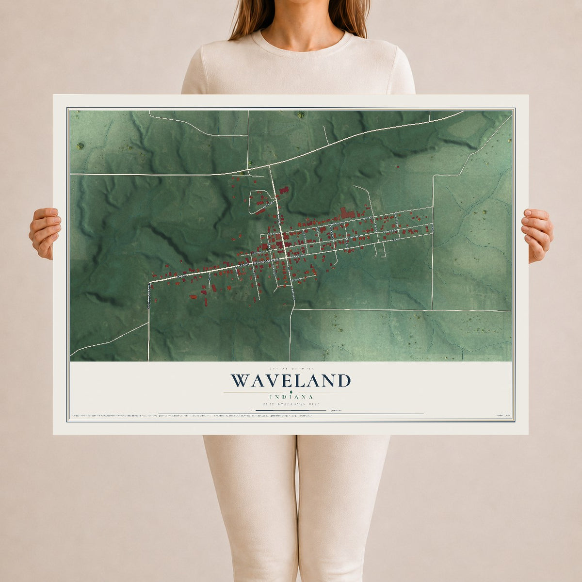 Map of Waveland, Indiana, 24 x 36 inch unframed archival matte print