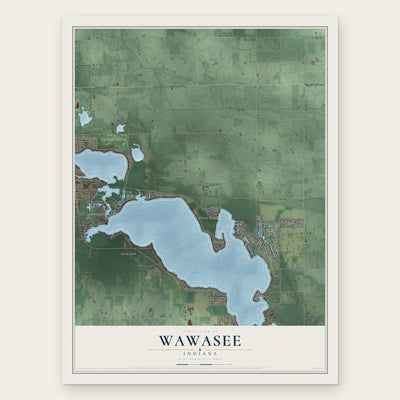 Wawasee, Indiana map print, the full design