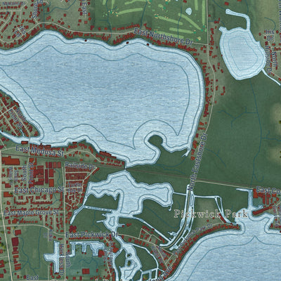 Close-up of the map of Wawasee, Indiana print showing street and building detail