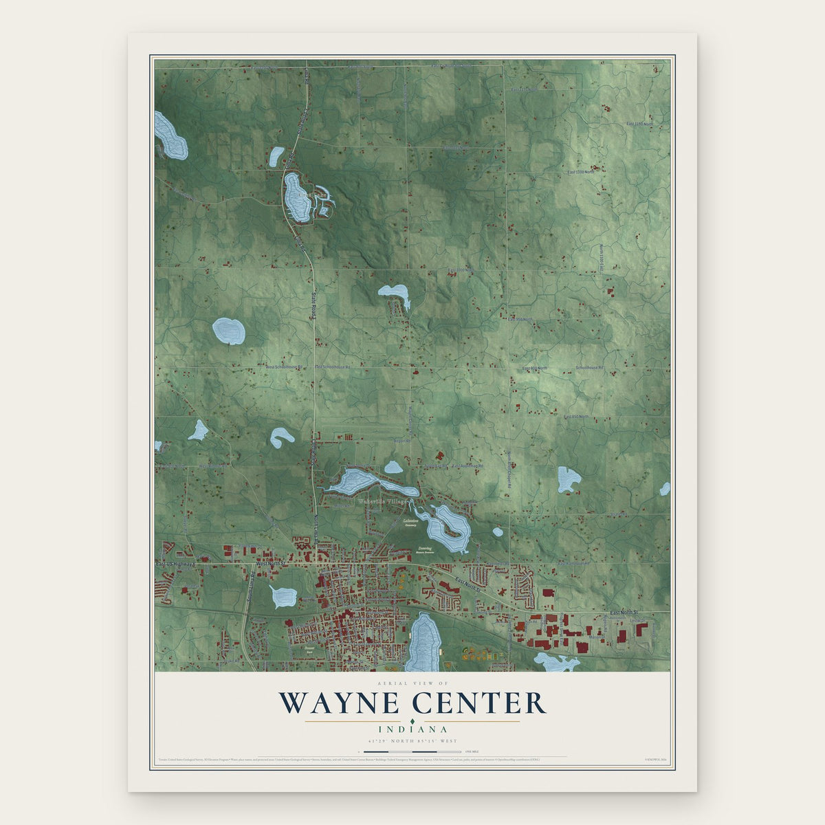 Wayne Center, Indiana map print, the full design