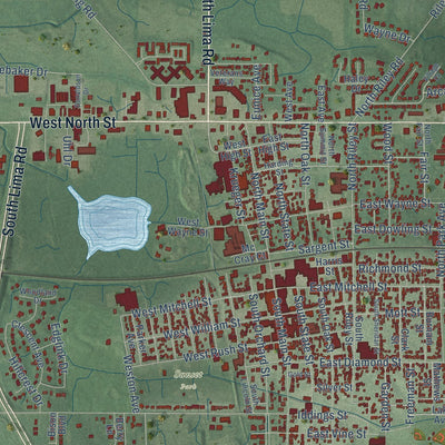 Close-up of the map of Wayne Center, Indiana print showing street and building detail