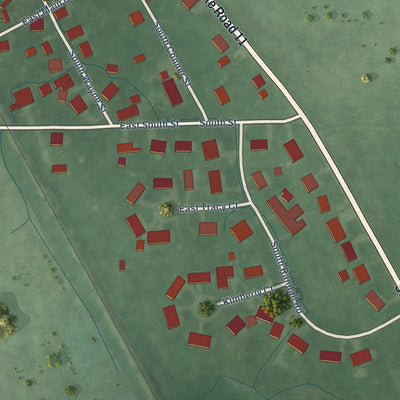 Close-up of the map of Waynesville, Indiana print showing street and building detail