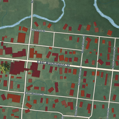 Close-up of the map of Waynetown, Indiana print showing street and building detail
