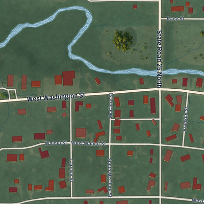 Second close-up of the map of Waynetown, Indiana print showing more streets and buildings