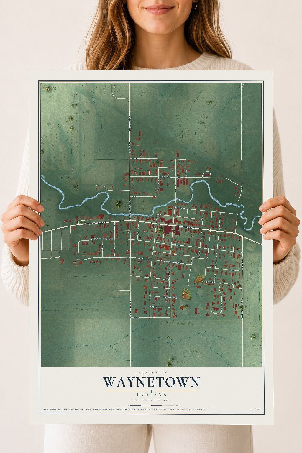 Map of Waynetown, Indiana, 18 x 24 inch unframed archival matte print