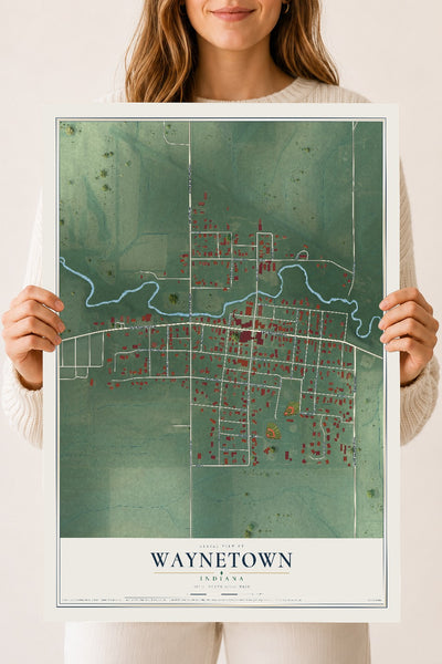 Map of Waynetown, Indiana, 18 x 24 inch unframed archival matte print