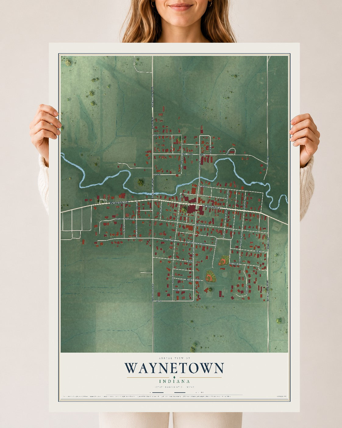 Map of Waynetown, Indiana, 24 x 36 inch unframed archival matte print