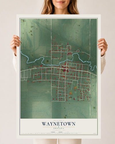 Map of Waynetown, Indiana, 24 x 36 inch unframed archival matte print