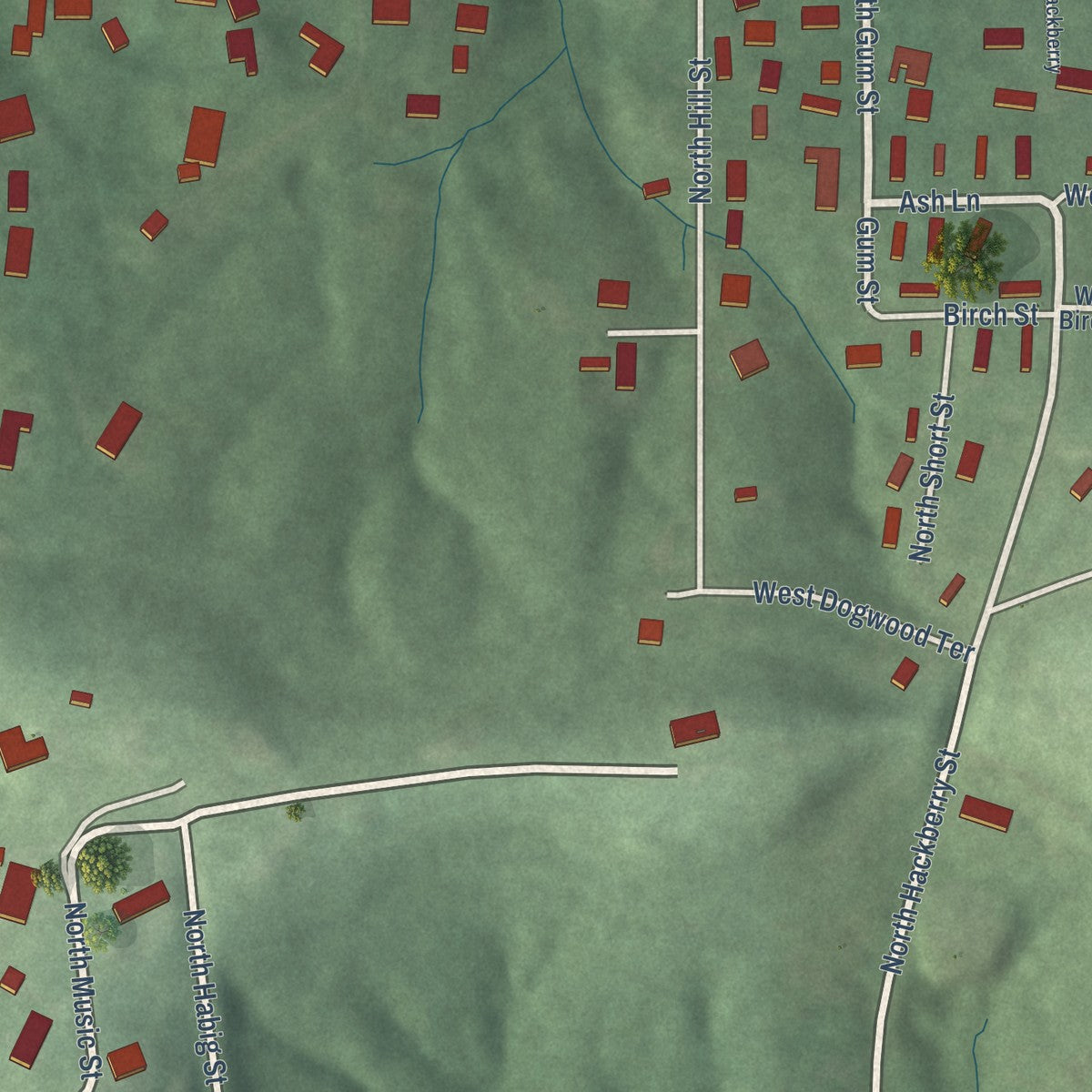 Second close-up of the map of West Baden Springs, Indiana print showing more streets and buildings