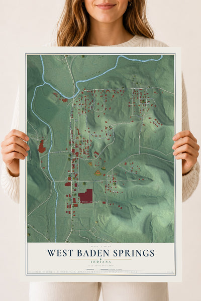 Map of West Baden Springs, Indiana, 18 x 24 inch unframed archival matte print
