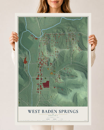 Map of West Baden Springs, Indiana, 24 x 36 inch unframed archival matte print