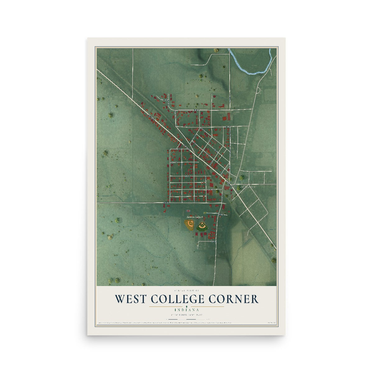 Map of West College Corner, Indiana, 12 x 18 inch unframed archival matte print
