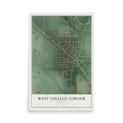 Map of West College Corner, Indiana, 12 x 18 inch unframed archival matte print