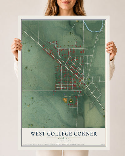 Map of West College Corner, Indiana, 24 x 36 inch unframed archival matte print