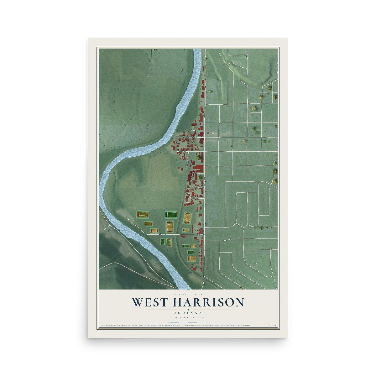 Map of West Harrison, Indiana, 12 x 18 inch unframed archival matte print