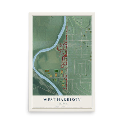 Map of West Harrison, Indiana, 12 x 18 inch unframed archival matte print