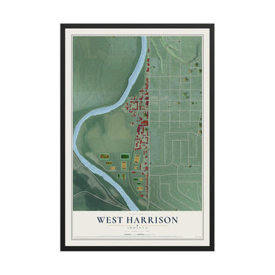 Map of West Harrison, Indiana, 12 x 18 inch print in a black wood frame