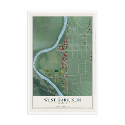 Map of West Harrison, Indiana, 12 x 18 inch print in a white wood frame