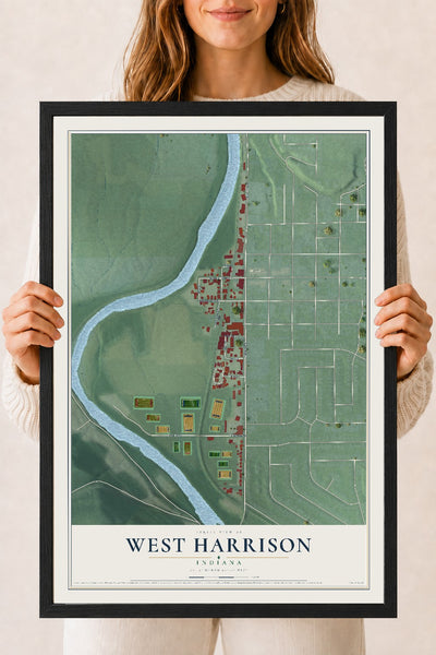 Map of West Harrison, Indiana, 18 x 24 inch print in a black wood frame
