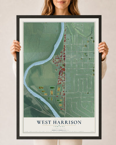 Map of West Harrison, Indiana, 24 x 36 inch print in a black wood frame