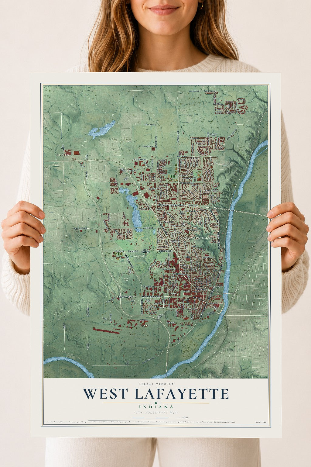 Map of West Lafayette, Indiana, 18 x 24 inch unframed archival matte print