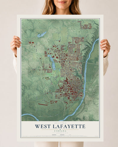 Map of West Lafayette, Indiana, 24 x 36 inch unframed archival matte print