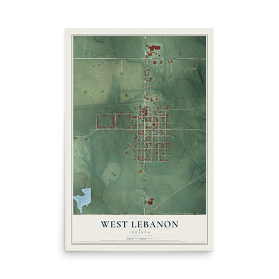 Map of West Lebanon, Indiana, 12 x 18 inch unframed archival matte print
