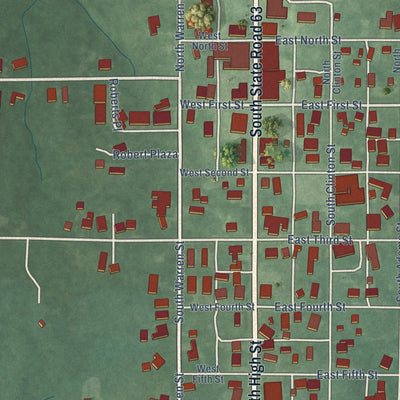 Close-up of the map of West Lebanon, Indiana print showing street and building detail