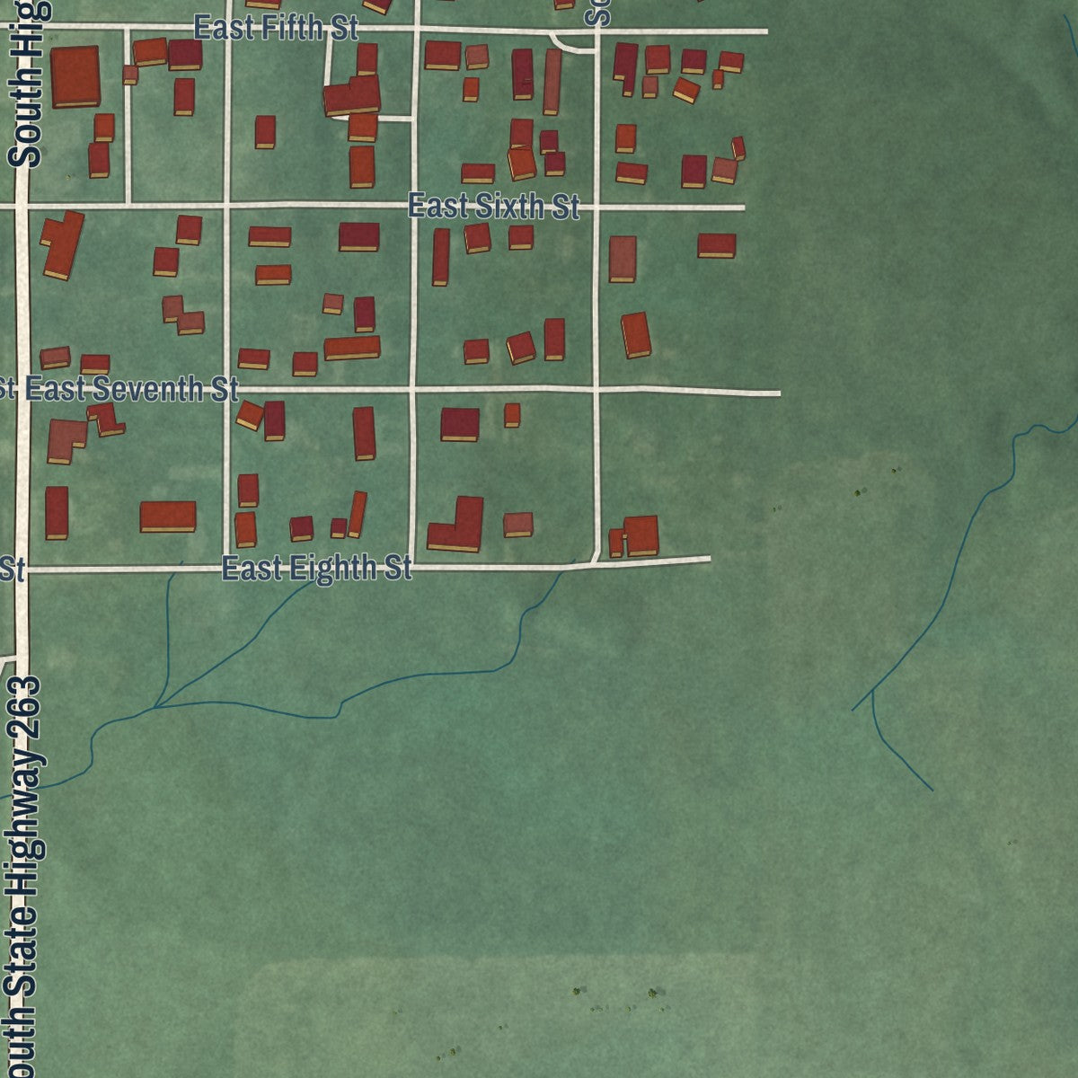 Second close-up of the map of West Lebanon, Indiana print showing more streets and buildings