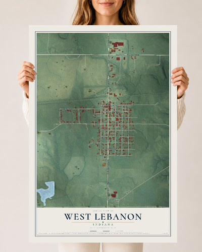 Map of West Lebanon, Indiana, 24 x 36 inch unframed archival matte print