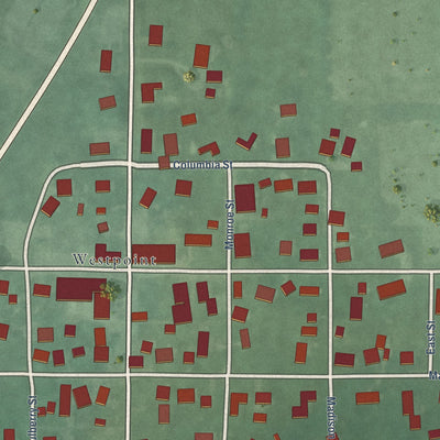 Close-up of the map of West Point, Indiana print showing street and building detail