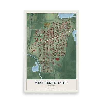 Map of West Terre Haute, Indiana, 12 x 18 inch unframed archival matte print
