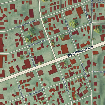 Close-up of the map of West Terre Haute, Indiana print showing street and building detail