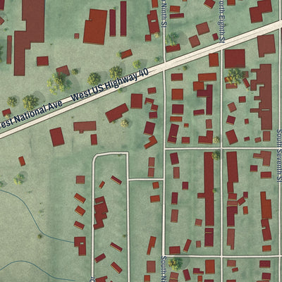 Second close-up of the map of West Terre Haute, Indiana print showing more streets and buildings