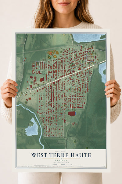 Map of West Terre Haute, Indiana, 18 x 24 inch unframed archival matte print
