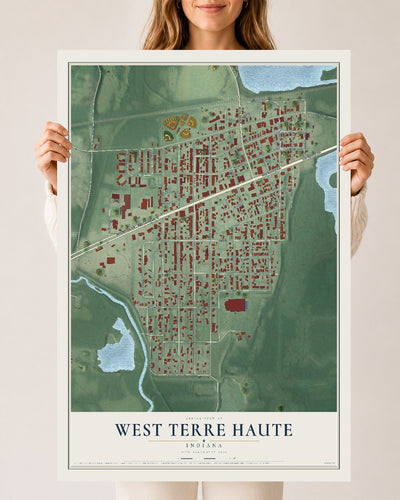 Map of West Terre Haute, Indiana, 24 x 36 inch unframed archival matte print