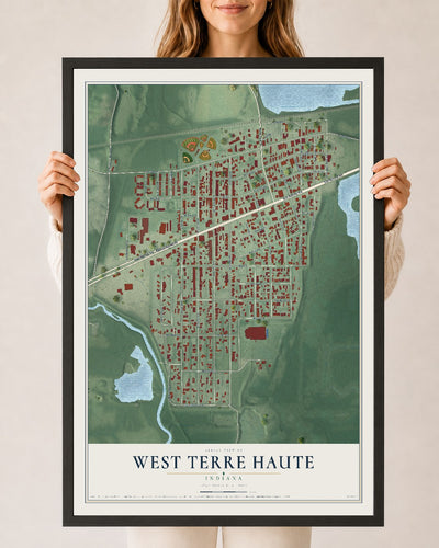 Map of West Terre Haute, Indiana, 24 x 36 inch print in a black wood frame