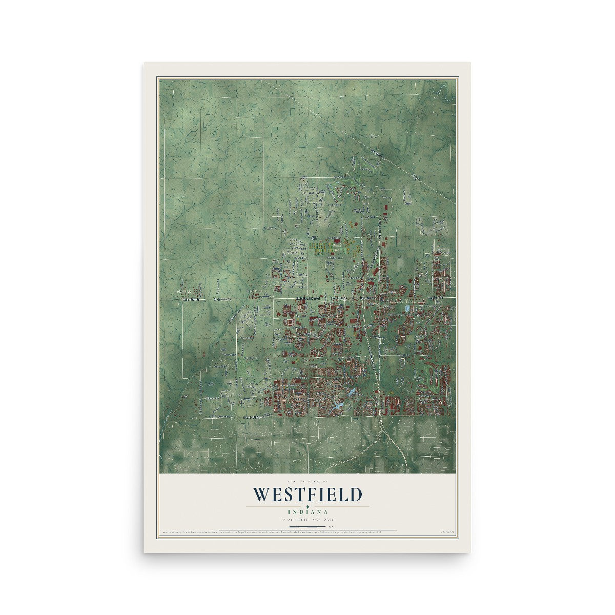 Map of Westfield, Indiana, 12 x 18 inch unframed archival matte print