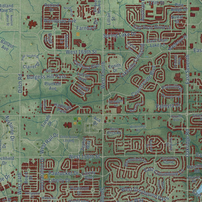 Close-up of the map of Westfield, Indiana print showing street and building detail