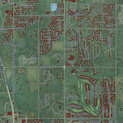 Second close-up of the map of Westfield, Indiana print showing more streets and buildings