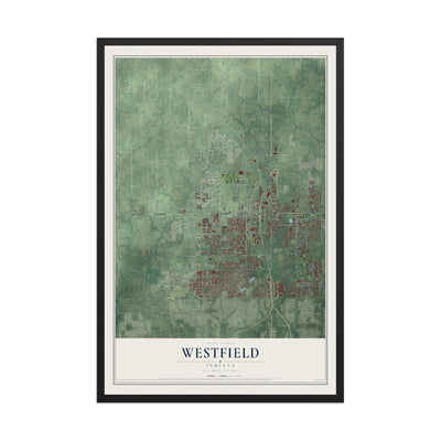 Map of Westfield, Indiana, 12 x 18 inch print in a black wood frame