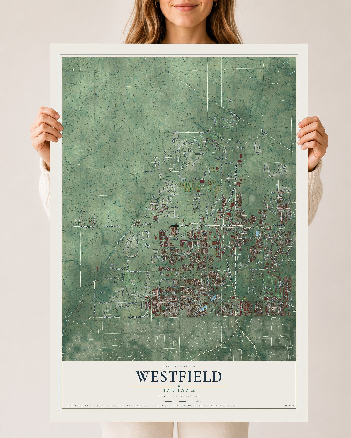 Map of Westfield, Indiana, 24 x 36 inch unframed archival matte print