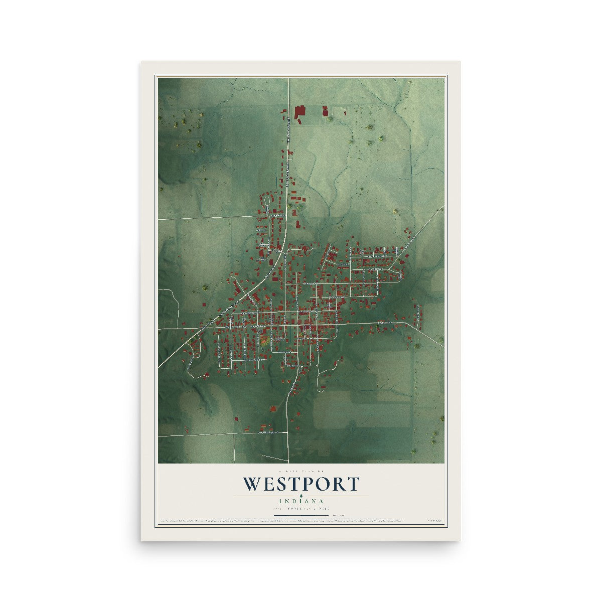 Map of Westport, Indiana, 12 x 18 inch unframed archival matte print