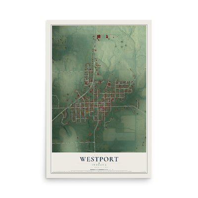 Map of Westport, Indiana, 12 x 18 inch unframed archival matte print