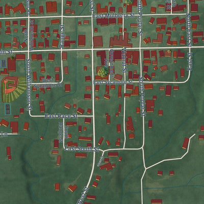 Close-up of the map of Westport, Indiana print showing street and building detail